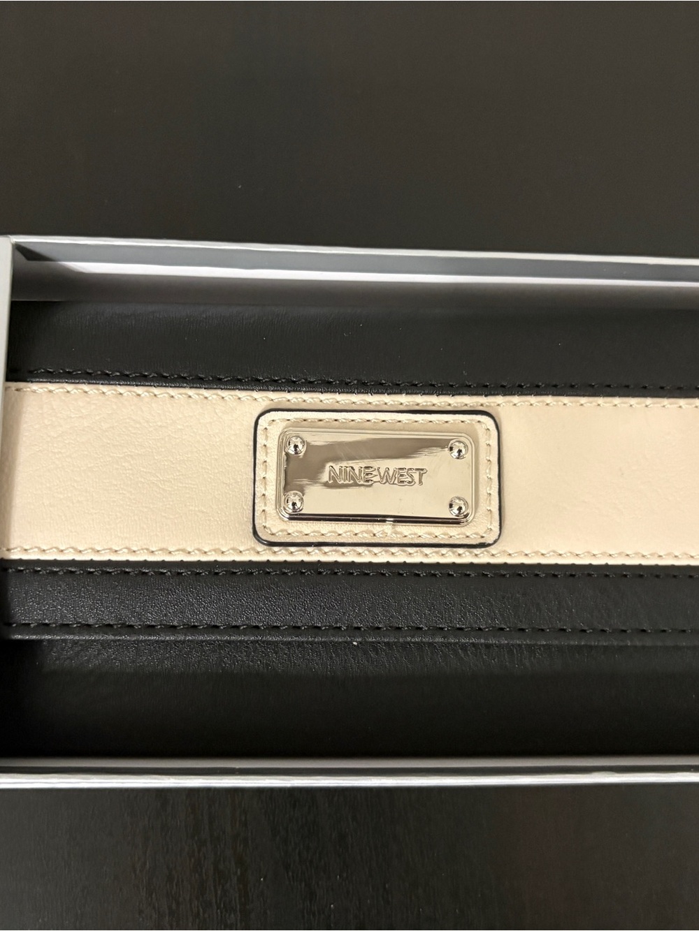 Nine West Black and Cream Leather Wristlet Clutch